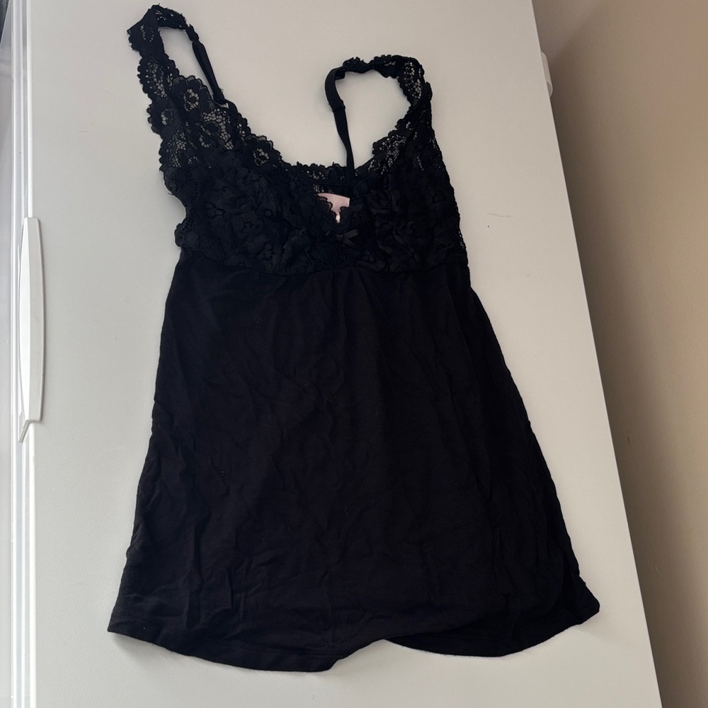 Black Lace Trim Tank Top